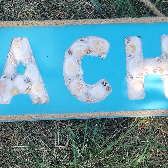 Beach Sign decor, pool decor, home decor, seashells, beach, rope sign, beach dec - Picture 3 of 4